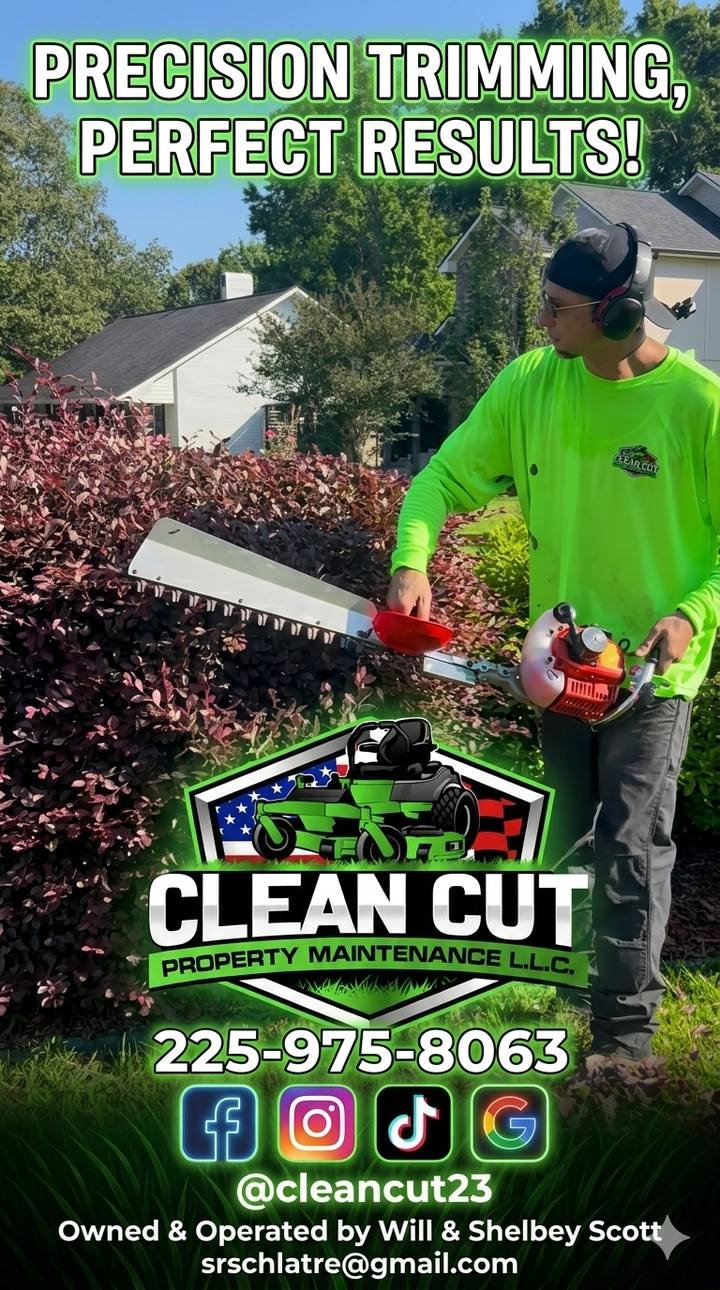 Landscaping and shrub work by Clean Cut Property Maintenance in Baton Rouge